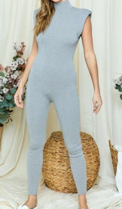 TAKING CHARGE | Padded Shoulder Jumpsuit (Grey)