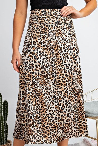 SPICE IT UP | Leopard Satin Midi Skirt