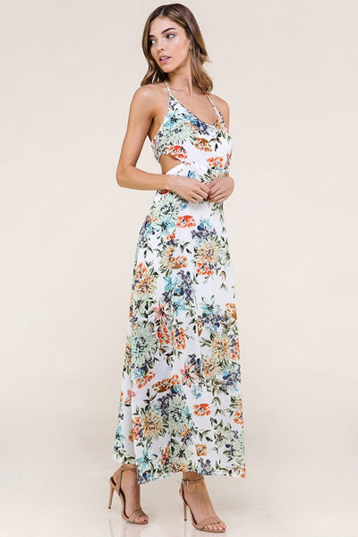 backless halter neck plunge dress Miss Circle Women's Cara Red Plunging Halter Backless Maxi Dress main image 1